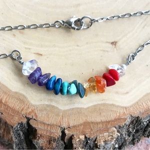 Genuine gemstones chips 7 chakras reiki necklace
